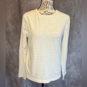 Jones New York Petite Large Cream Striped Long Sleeve Tee with Silver Stripes
